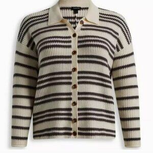 Torrid NWT Womens 2X Collared Striped Cardigan Sweater Button Front Soft Classic
